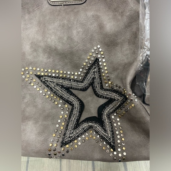 NICOLE LEE GLITZY BRONA STAR GRAY HOBO TOTE BAG REMOVABLE SHOULDER STRAP - Picture 5 of 11